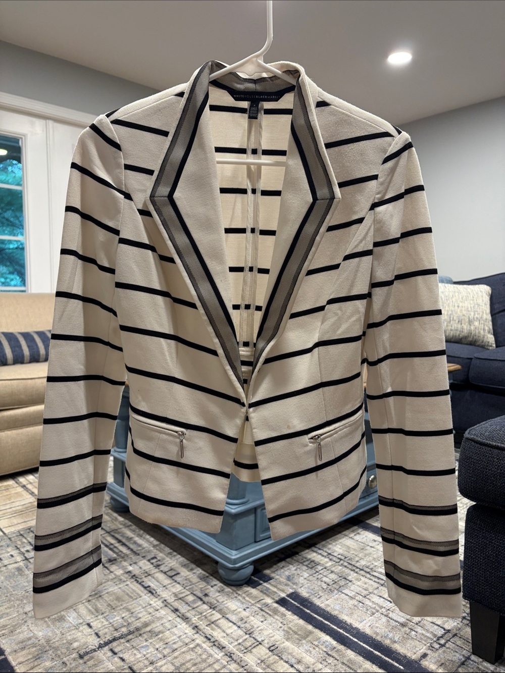 White House Black Market Cream and Black Striped Blazer
